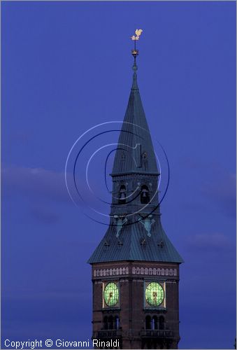 DENMARK - DANIMARCA - COPENHAGEN - veduta notturna della torre del Palazzo del Municipio