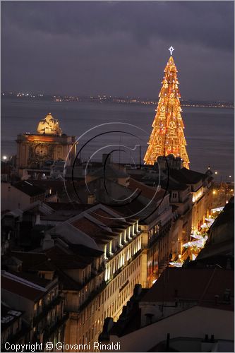 PORTUGAL - LISBON - LISBOA - PORTOGALLO - LISBONA - veduta serale della Baixa con l'albero di natale di Praca do Comercio