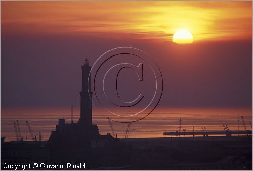 ITALY - LIGURIA - GENOVA - veduta panoramica al tramonto del porto con la tipica lanterna