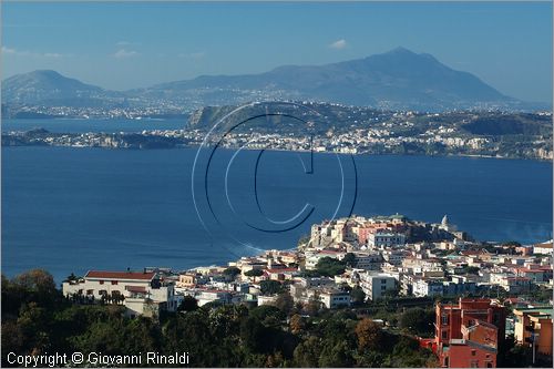 ITALY - POZZUOLI (NA) - veduta dal bordo del cratere del vulcano Solfatara - dalla parte opposta del Golfo si vede Baia e dietro l'isola di Ischia