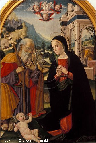 ITALY - MONTALCINO (SI) - Museo Civico e Diocesano d'Arte Sacra: sala B: Adorazione del Bambino (tempera su tavola di Girolamo di Benvenuto - 1470-1524)