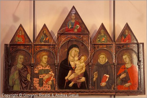 ITALY - PIENZA (SI) - Museo Diocesano d'Arte Sacra - sala 1: Madonna col Bambino, San Marcellino, San Laurentino, San Leonardo e Sant'Agostino martire (bottega di Ugolino di Nerio - circa 1320)