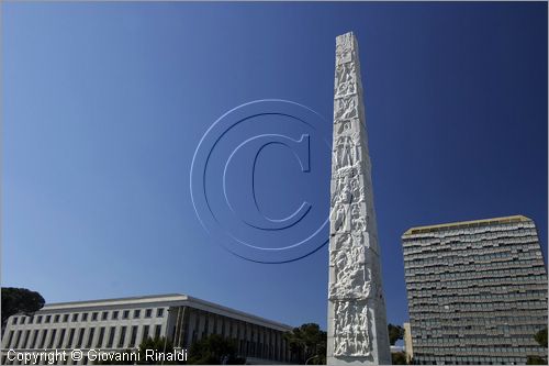 ITALY - ROMA - EUR - Piazza G. Marconi con la stele ideata da Arturo Dazi che celebra con 92 rilievi l'invenzione della radio